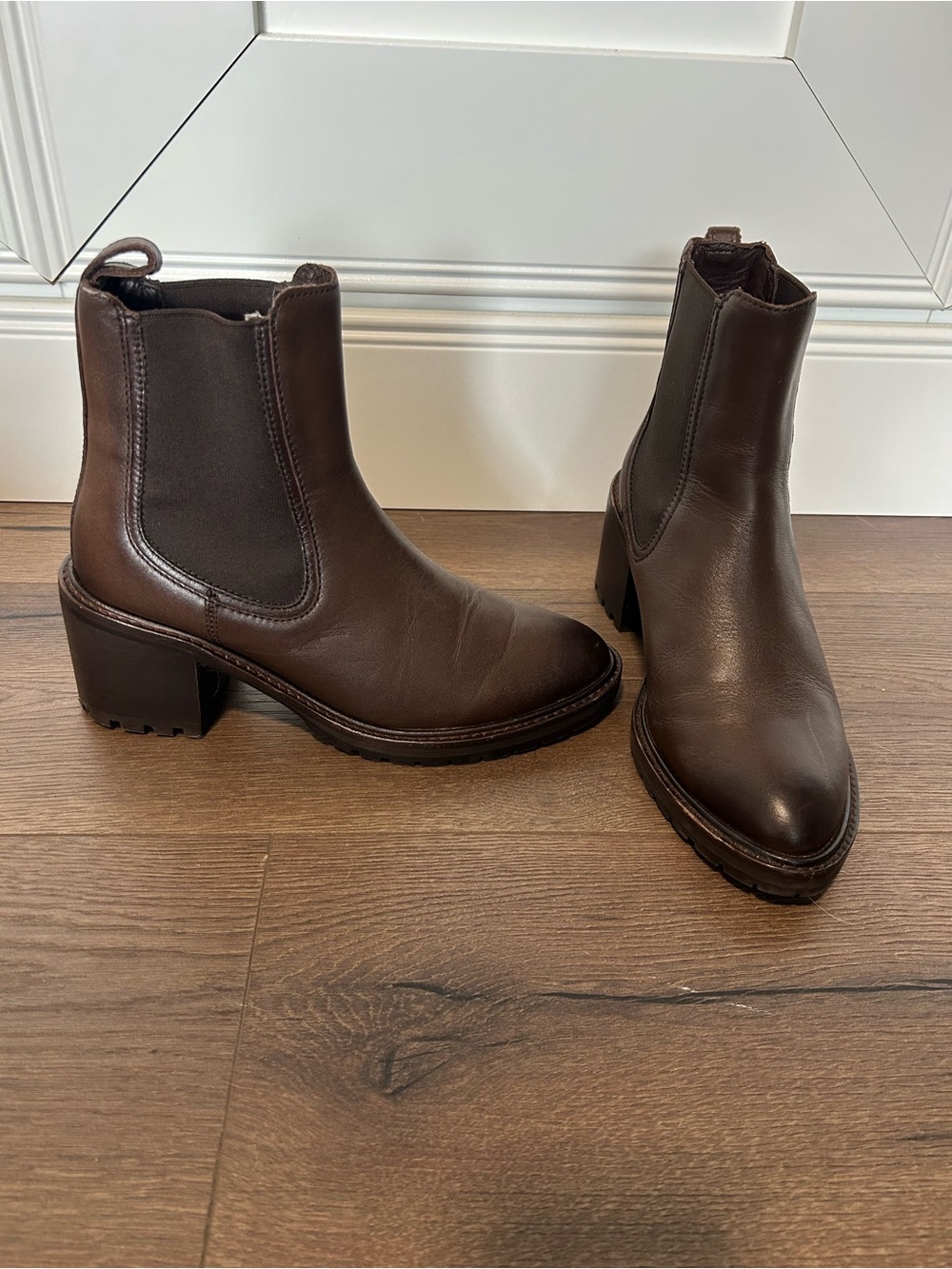 Thursday Boot Company Dark Brown Leather Chelsea Block Heel Booties
